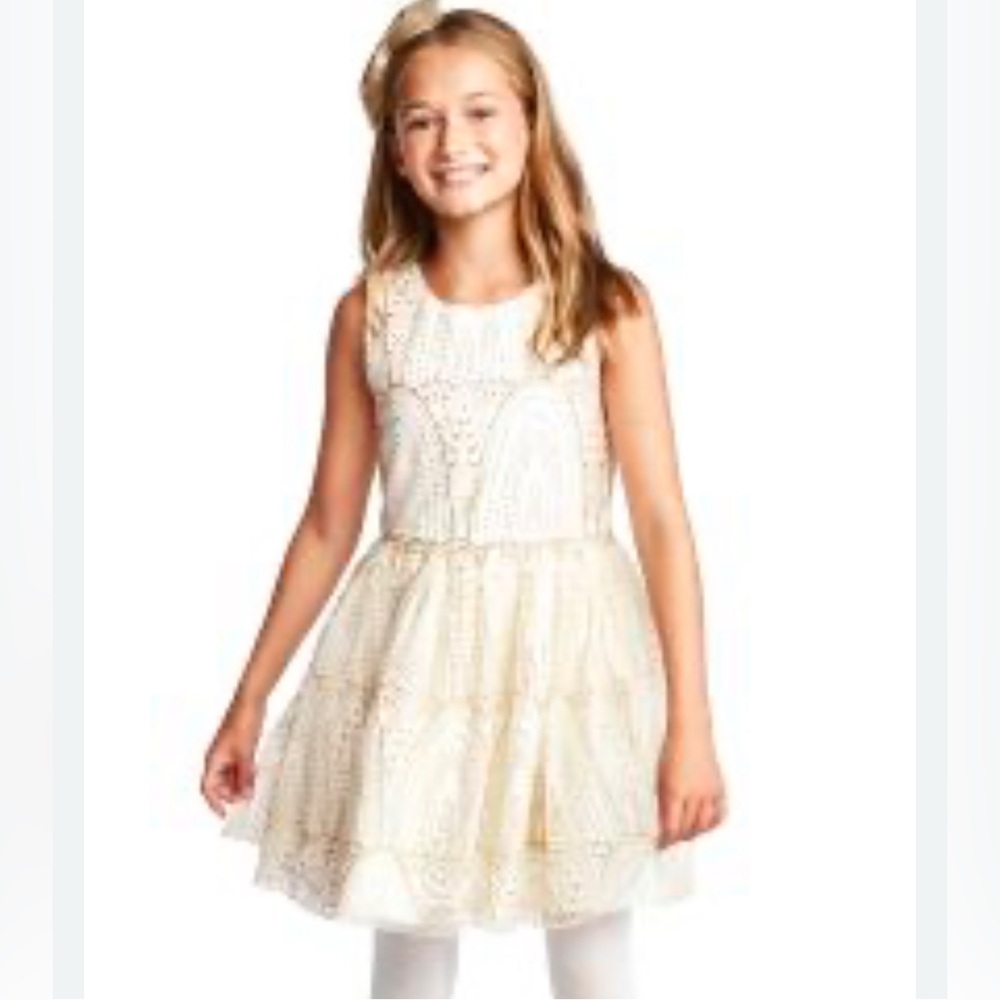 The Children’s Place Girls Gold Glitter Fit And Flare Sleeveless Dress 10.  NWT
